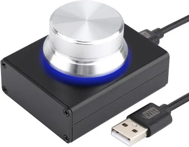 Main image of DROK USB Volume Knob, Small PC Computer Speaker Audio External USB Volume Control Knob with 1-Key Mute Function Support Win7 8 10 XP Mac Vista Android, Black and Silver