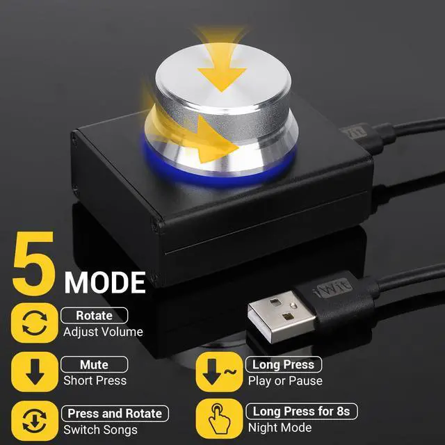 Alt view image 3 of 5 - DROK USB Volume Knob, Small PC Computer Speaker Audio External USB Volume Control Knob with 1-Key Mute Function Support Win7 8 10 XP Mac Vista Android, Black and Silver