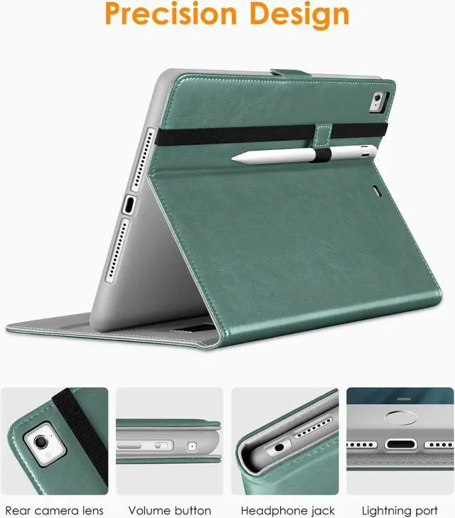 Alt view image 3 of 5 - DTTO for iPad 9.7 Inch 5th/6th Generation 2018/2017 Case with Pencil Holder, Premium Leather Folio Stand Cover and Wireless Rechargeable Keyboard, Midnight Green/Black