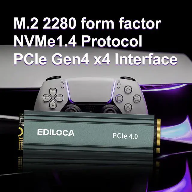 Alt view image 2 of 5 - Ediloca 2TB M2 NVME SSD with Heatsink - PCIe Gen4.0 NVMe M.2 2280 3D NAND TLC, 4800MB/s Read, Internal Solid State Drive for PS5/PC, Dynamic SLC Cache, PS5 Storage Expansion, 5-Year Warranty(EN760)
