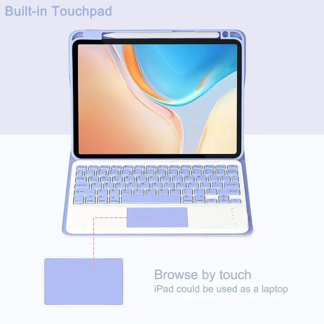 Alt view image 3 of 5 - Eisuiyi Keyboard Case for iPad 10th Generation 10.9", Detachable Touchpad BT Keyboard, Magentic Protective Cover with Pencil Holder, Full Protection, Purple