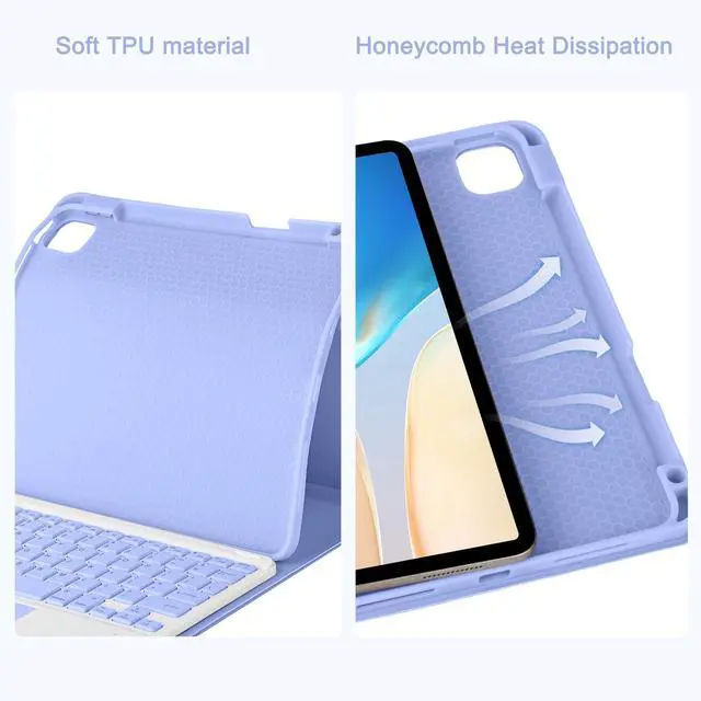 Alt view image 5 of 5 - Eisuiyi Keyboard Case for iPad 10th Generation 10.9", Detachable Touchpad BT Keyboard, Magentic Protective Cover with Pencil Holder, Full Protection, Purple