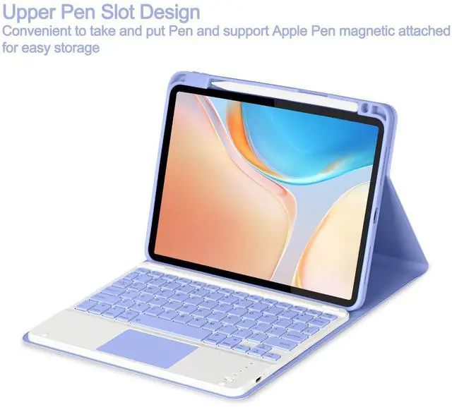 Alt view image 4 of 5 - Eisuiyi Keyboard Case for iPad 10th Generation 10.9", Detachable Touchpad BT Keyboard, Magentic Protective Cover with Pencil Holder, Full Protection, Purple