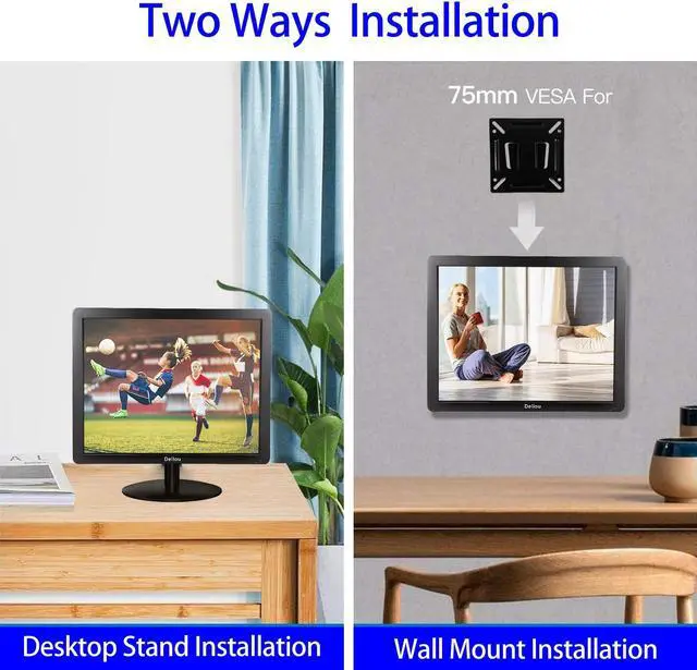 Alt view image 5 of 5 - Elweyoo 17 inch Monitoring LCD Display Security Camera Monitor Multifunction Interface HDMI, AV, BNC, VGA, USB, PC Input CCTV Computer Monitor Built-in Speaker 1280x1024 Full HD, Black