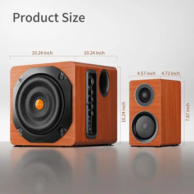 Alt view image 5 of 5 - Computer Gaming Speaker System with Subwoofer, PC Desktop Monitor Surround Sound, Two Satellite with Midrange and Treble, Full Range Coverage, Support Optical/Coaxial/3.5 to RCA/Wireless Connection