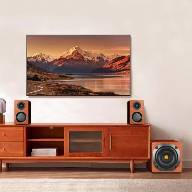 Alt view image 4 of 5 - Computer Gaming Speaker System with Subwoofer, PC Desktop Monitor Surround Sound, Two Satellite with Midrange and Treble, Full Range Coverage, Support Optical/Coaxial/3.5 to RCA/Wireless Connection