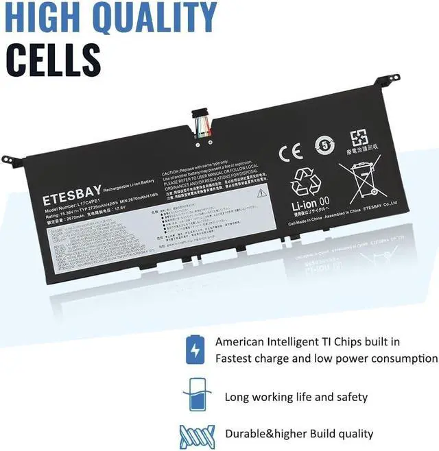 Alt view image 3 of 5 - ETESBAY L17C4PE1 Laptop Battery Compatible with Lenovo ideapad 730S-13IWL Yoga S730-13IWL S730-13IML Series L17M4PE1 L17S4PE1 5B10R32748 5B10R32749 5B10W67276 5B10W67274 15.36V 42Wh 4-Cell