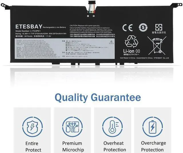 Alt view image 2 of 5 - ETESBAY L17C4PE1 Laptop Battery Compatible with Lenovo ideapad 730S-13IWL Yoga S730-13IWL S730-13IML Series L17M4PE1 L17S4PE1 5B10R32748 5B10R32749 5B10W67276 5B10W67274 15.36V 42Wh 4-Cell