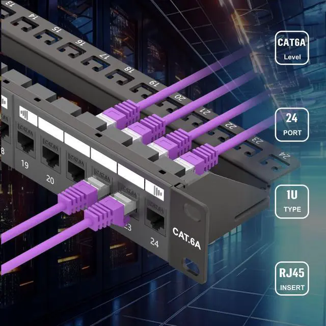 Alt view image 4 of 5 - FGB 10Gbps Patch Panel 24 Port, Cat6A Keystone Patch Panel, 19" Rackmount or Wall Mount, 1U with Back Bar, Network Patch Panel for Gigabit Ethernet