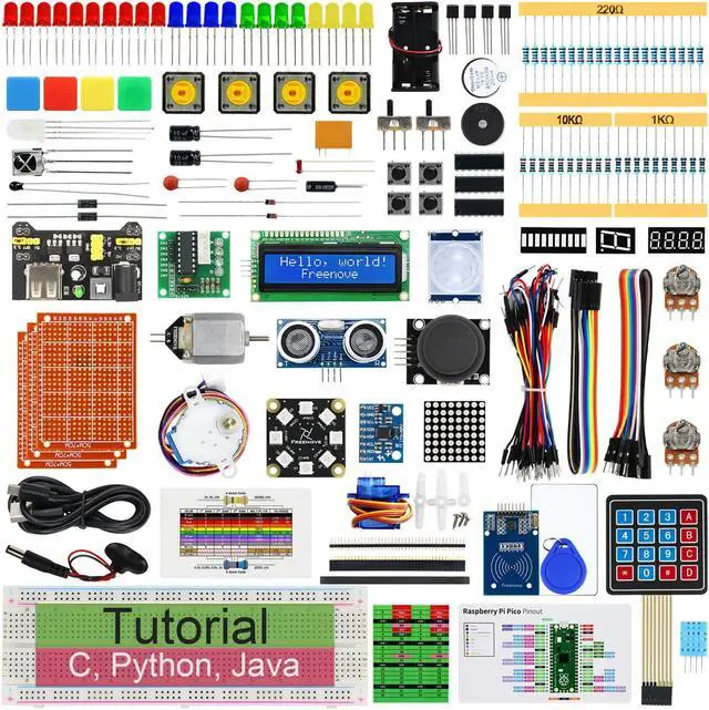 Main image of Freenove Ultimate Starter Kit for Raspberry Pi Pico 1 2 W (Not Included), 767-Page Detailed Tutorial, 220 Items, 119 Projects, Python C Java Code