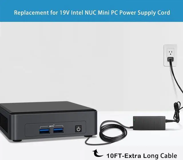 Alt view image 2 of 5 - 19V 6.32A 120W AC Adapter Charger Compatible with Mini PC - Intel NUC 10 11 12 13 14 Pro Kit Mini PC NUC10i7FNH,Beelink SER8,ACEMAGIC AD08, Chromebox 5 Mini Computers Power Supply Cord Plug