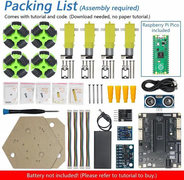 Alt view image 2 of 5 - Freenove Omni Wheel Car Kit for Raspberry Pi Pico (Included) (Compatible with Arduino IDE), 3-Wheel and 4-Wheel Forms, Accelerometer Module, Compass Module, Ultrasonic Distance Sensor