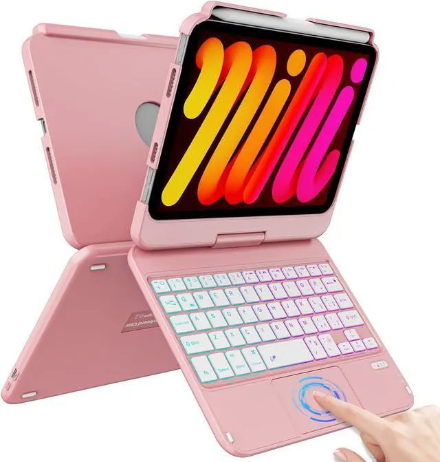 Main image of FUWANG Touchpad Keyboard Case for iPad mini 7 A17 Pro 2024 & Mini 6th Generation 2021 8.3 inch - 360° Swivel 7 Color Backlit Keyboard for iPad mini 7th 6th Generation with Pencil Holder, Rose Gold