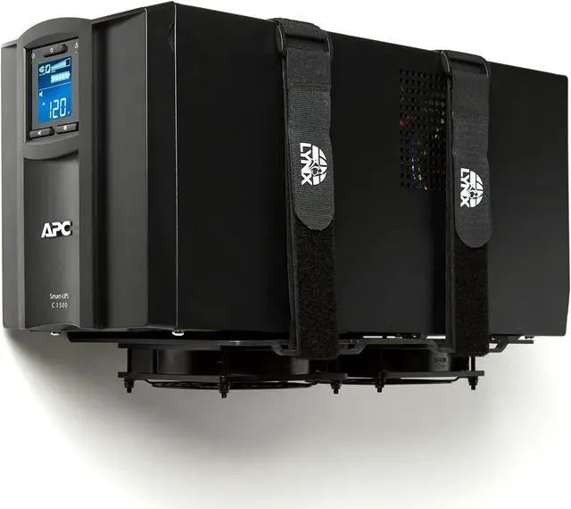 Alt view image 3 of 5 - GEOLYNX Wall Mount | Vented Computer UPS NAS Server Workstation Uninterruptible Power Supply Wall Bracket Kit with Hardware & Straps + 120mm Case Fan Attachment Points (Fans Not Included) (Medium)