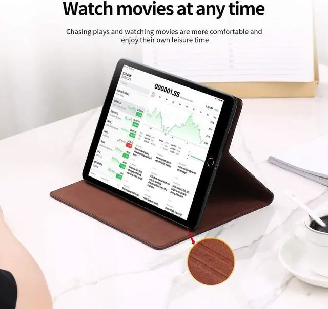 Alt view image 5 of 5 - Gexmil Case for iPad Mini 7.9 Inch,5th/4th/3rd/2nd/1st Generation(2019/2015/2014/2013/2012) Genuine Leather Cover Anti Slip,Cowhide Folio Cover Auto Sleep/Wake with Adjustable Stand,Sand Dark Brown