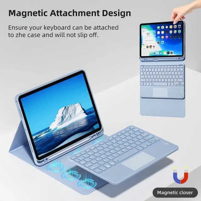 Alt view image 4 of 5 - GKABXY Keyboard Case for iPad Air 11 inch M3/M2 (2025/2024) & iPad Air 5th/4th Gen 10.9 inch (2022/2020), Multi-Touch Trackpad | Detachable Bluetooth Keyboard Cover with Soft TPU Back Shell (Sky Blue)
