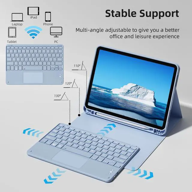 Alt view image 5 of 5 - GKABXY Keyboard Case for iPad Air 11 inch M3/M2 (2025/2024) & iPad Air 5th/4th Gen 10.9 inch (2022/2020), Multi-Touch Trackpad | Detachable Bluetooth Keyboard Cover with Soft TPU Back Shell (Sky Blue)