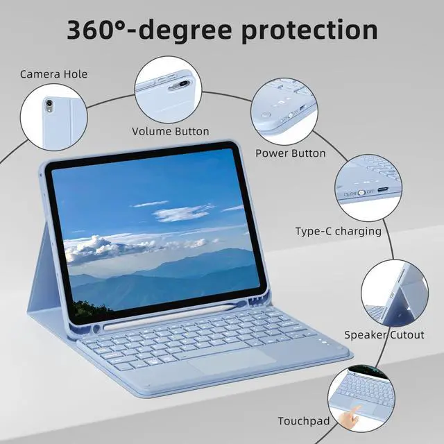 Alt view image 3 of 5 - GKABXY Keyboard Case for iPad Air 11 inch M3/M2 (2025/2024) & iPad Air 5th/4th Gen 10.9 inch (2022/2020), Multi-Touch Trackpad | Detachable Bluetooth Keyboard Cover with Soft TPU Back Shell (Sky Blue)