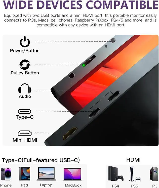 Alt view image 3 of 5 - gogtesi 16 Inch Portable Monitor, 2.5K 120HZ 2560x1600 Office Portable Monitor QHD IPS Ultra Bright Eye Care with Matte Screen for PC, MAC, Phone, Switch, PS, Xbox with USB-C & HDMI
