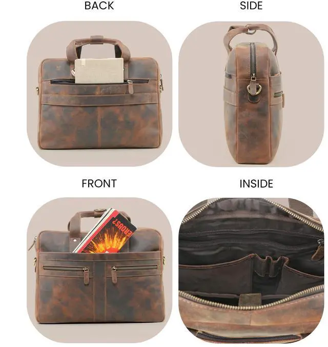 Alt view image 4 of 5 - Handmade World Leather Laptop Briefcase Bag For Men 'The Eminent' Fits 17 Inch Computer Messenger For Business Office Work Slim Bag
