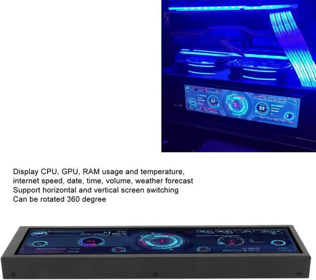 Alt view image 2 of 5 - Heayzoki 8.8 Inch Display 1920x480 CPU GPU SSD Data Temperature Monitor Chassis Sub Screen, Micro USB Mini Data Monitor for RPi for