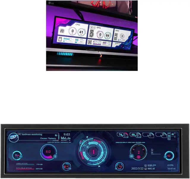 Alt view image 5 of 5 - Heayzoki 8.8 Inch Display 1920x480 CPU GPU SSD Data Temperature Monitor Chassis Sub Screen, Micro USB Mini Data Monitor for RPi for