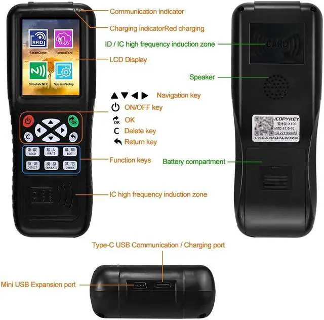 Alt view image 2 of 5 - HERNAS RFID Reader Writer Duplicator, Multi Frequencies RFID Smart Card Programmer, Encrypted Card Decoder, with Writable Key Fobs Cards, Free Software (Only for Access Control Using)