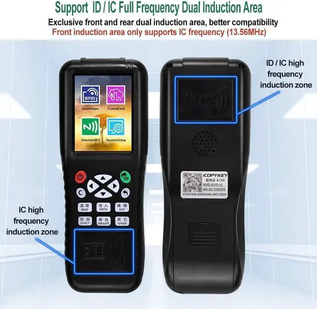 Alt view image 5 of 5 - HERNAS RFID Reader Writer Duplicator, Multi Frequencies RFID Smart Card Programmer, Encrypted Card Decoder, with Writable Key Fobs Cards, Free Software (Only for Access Control Using)