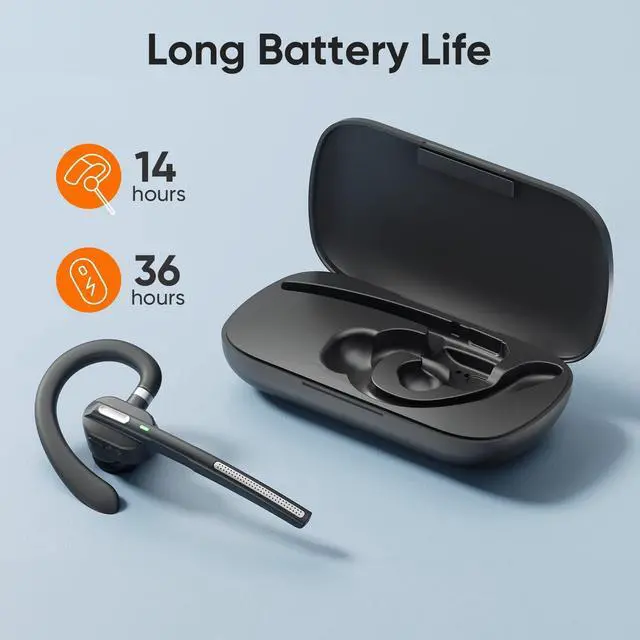 Alt view image 2 of 5 - Bluetooth Headset with Noise-Cancelling Mic, Wireless Earpiece with Carrying Case for PC/Laptop, Hands-Free Headset for Work, Meetings, MS Teams, Business