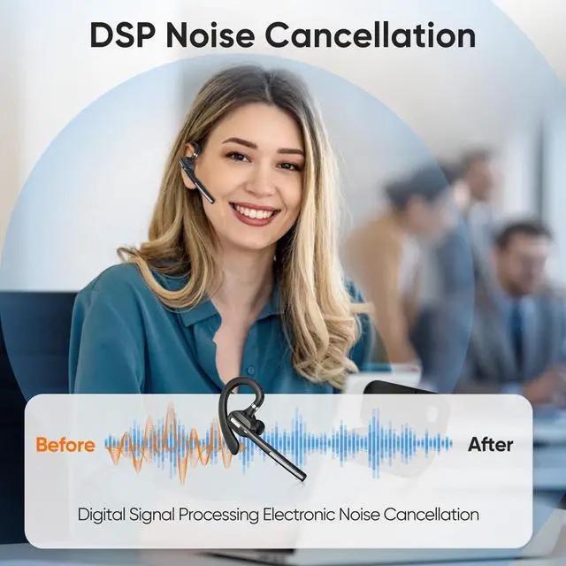 Alt view image 4 of 5 - Bluetooth Headset with Noise-Cancelling Mic, Wireless Earpiece with Carrying Case for PC/Laptop, Hands-Free Headset for Work, Meetings, MS Teams, Business