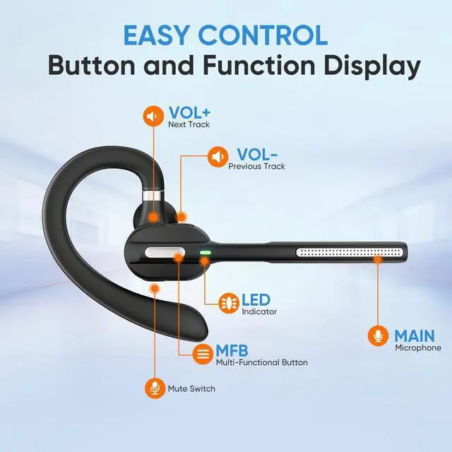 Alt view image 5 of 5 - Bluetooth Headset with Noise-Cancelling Mic, Wireless Earpiece with Carrying Case for PC/Laptop, Hands-Free Headset for Work, Meetings, MS Teams, Business