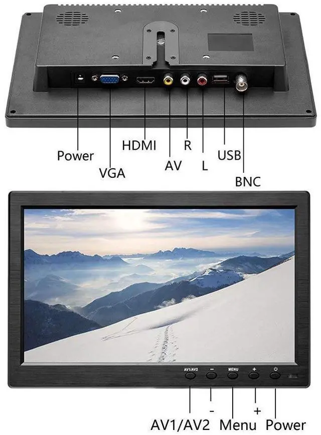 Alt view image 3 of 5 - Hikity 10 Inch Small HDMI Monitor Portable CCTV Monitors 1280x600 with BNC, AVI, VGA, HDMI Input Cable, Remote Control, Built-in Speakers for PC, Camera, Raspberry Pi, X-Box (Support Flip Image)