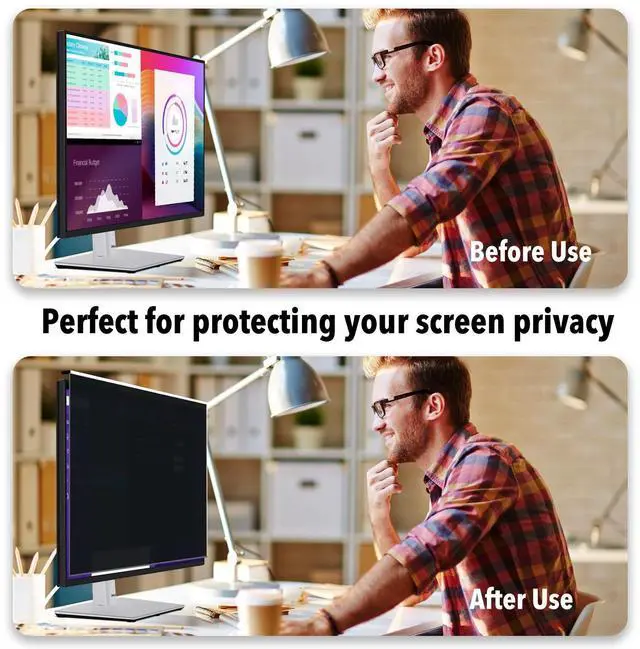 Alt view image 2 of 5 - Hoktods Acrylic Hanging Computer Privacy Screen Filter 24 Inch, Removable Privacy Shield Compatible with 16:9 Widescreen Monitor, Anti-Glare, Anti Blue Light Privacy Screen, Privacy Screen Protector