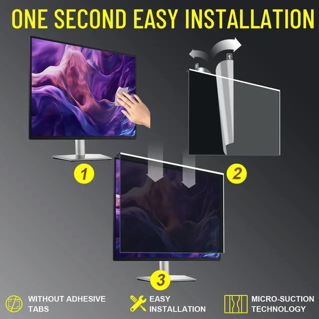 Alt view image 4 of 5 - Hoktods Acrylic Hanging Computer Privacy Screen Filter 24 Inch, Removable Privacy Shield Compatible with 16:9 Widescreen Monitor, Anti-Glare, Anti Blue Light Privacy Screen, Privacy Screen Protector