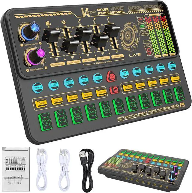 Main image of Hosabely Audio Mixer With Effects, Live Sound Card with Volume Fader, Voice Changer, Sound Effects, LED Lights, for Karaoke, Streaming, Recording, Podcasting Sound Board for Kids, Gift, Gme, PS5