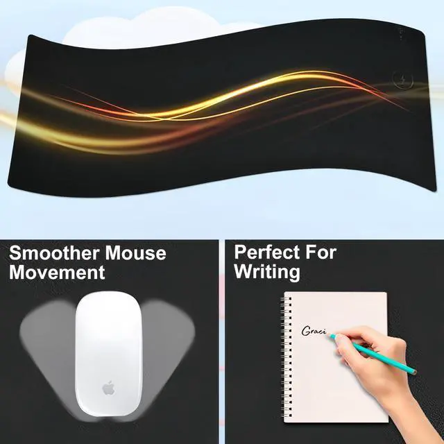 Alt view image 4 of 5 - Desk Mat with Wireless Charging, Black Mouse Pad with Wireless Charger, Desk Pad Desk Matt for Desktop, Mousepad Gaming Large Mouse Pad, Leather Computer Mouse Pad for Keyboard and Mouse, 32" x 16"