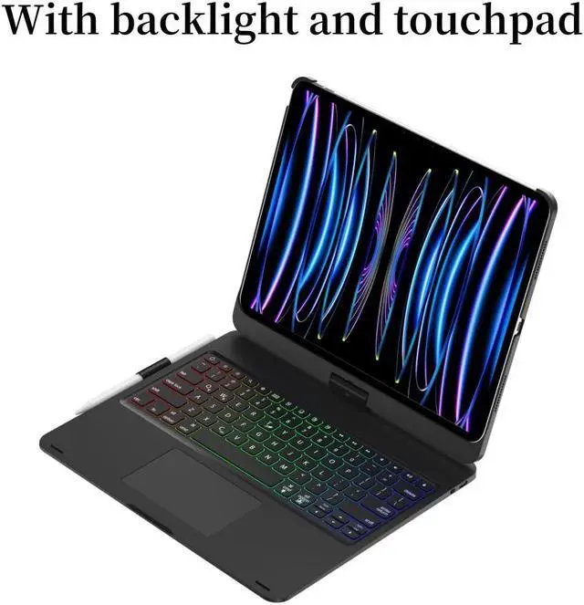 Alt view image 3 of 5 - kaidisen 360deg Rotatable Keyboard Compatible with iPad Pro 11 inch (M4, 2024) Keyboard Case with Touchpad and 7 Color Backlight Foldable Backlit 360 Rotating,Black