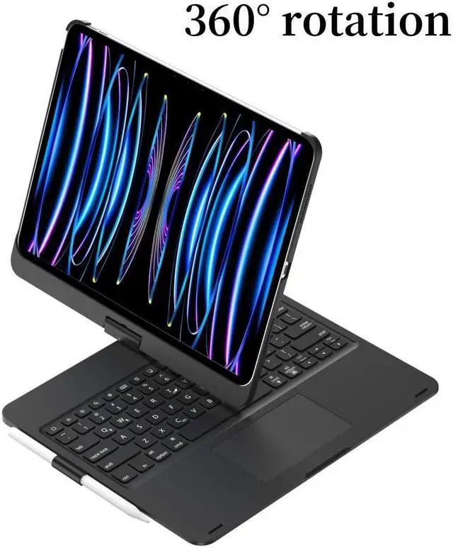 Alt view image 4 of 5 - kaidisen 360deg Rotatable Keyboard Compatible with iPad Pro 11 inch (M4, 2024) Keyboard Case with Touchpad and 7 Color Backlight Foldable Backlit 360 Rotating,Black