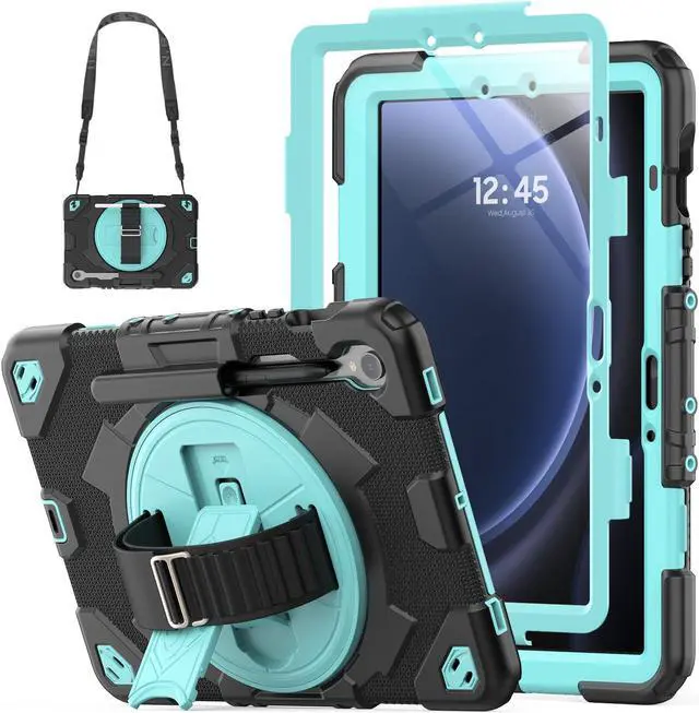 Main image of HXCASEAC Case for Samsung Galaxy Tab S10 FE (2025) / S9 FE 10.9-inch / S9 11'' 5G with Screen Protector/S Pen Holder/360 Rotating Hand Strap, Heavy Duty Samsung S10 fe/S9fe Tablet Case - Light Blue