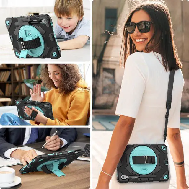 Alt view image 3 of 5 - HXCASEAC Case for Samsung Galaxy Tab S10 FE (2025) / S9 FE 10.9-inch / S9 11'' 5G with Screen Protector/S Pen Holder/360 Rotating Hand Strap, Heavy Duty Samsung S10 fe/S9fe Tablet Case - Light Blue