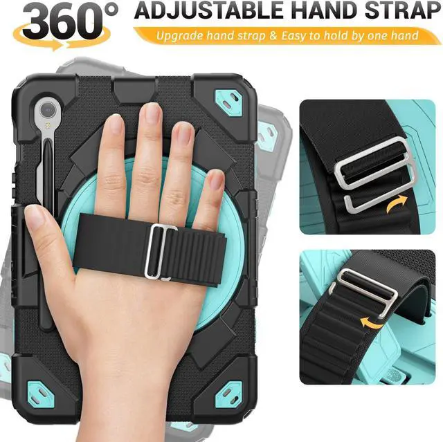 Alt view image 4 of 5 - HXCASEAC Case for Samsung Galaxy Tab S10 FE (2025) / S9 FE 10.9-inch / S9 11'' 5G with Screen Protector/S Pen Holder/360 Rotating Hand Strap, Heavy Duty Samsung S10 fe/S9fe Tablet Case - Light Blue