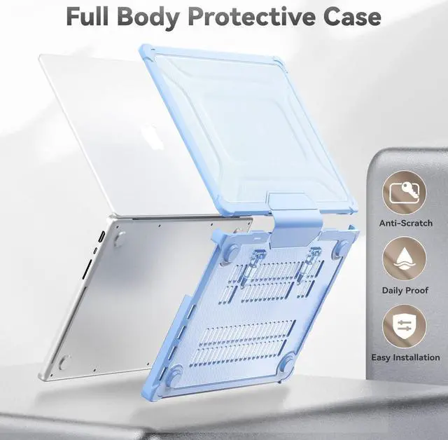 Alt view image 3 of 5 - HXCASEAC Case Compatible with MacBook Pro 14 inch Case 2024 2023 2022 2021, Anti-Scratching Protective Hard Cover with Foldable Stand M4 M3 M2 M1 - A3401 A3185 A2918 A2992 A2779 A2442 Case - Sky Blue