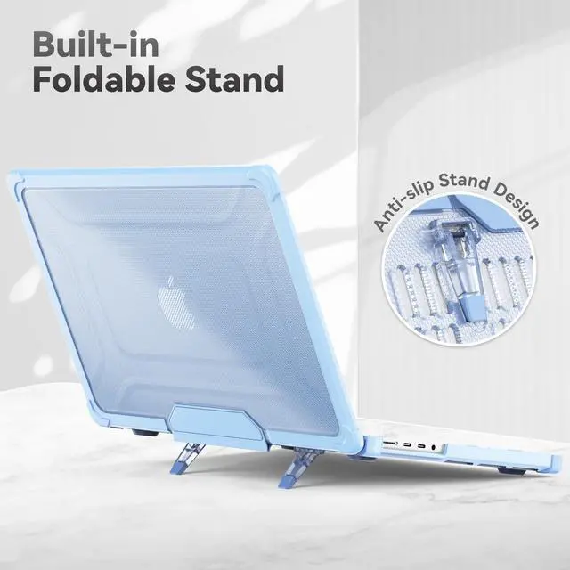 Alt view image 4 of 5 - HXCASEAC Case Compatible with MacBook Pro 14 inch Case 2024 2023 2022 2021, Anti-Scratching Protective Hard Cover with Foldable Stand M4 M3 M2 M1 - A3401 A3185 A2918 A2992 A2779 A2442 Case - Sky Blue