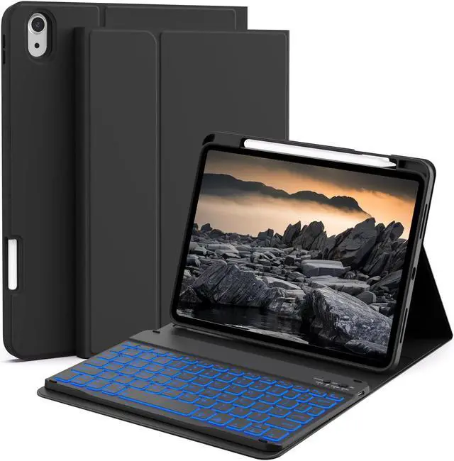 Main image of JKSML Keyboard Case for iPad 10th Generation 10.9 inch 2022, 7 Color Backlight, Case with Keyboard for iPad 10 Gen, Wireless Keyboard, Built-in Pencil Holder, Auto Sleep/Wake, Black