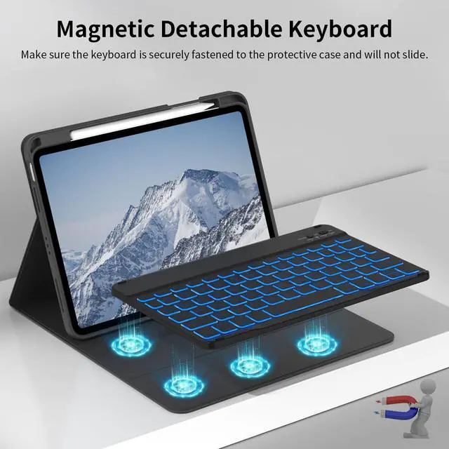 Alt view image 4 of 5 - JKSML Keyboard Case for iPad 10th Generation 10.9 inch 2022, 7 Color Backlight, Case with Keyboard for iPad 10 Gen, Wireless Keyboard, Built-in Pencil Holder, Auto Sleep/Wake, Black