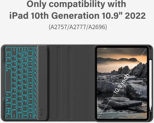 Alt view image 2 of 5 - JKSML Keyboard Case for iPad 10th Generation 10.9 inch 2022, 7 Color Backlight, Case with Keyboard for iPad 10 Gen, Wireless Keyboard, Built-in Pencil Holder, Auto Sleep/Wake, Black