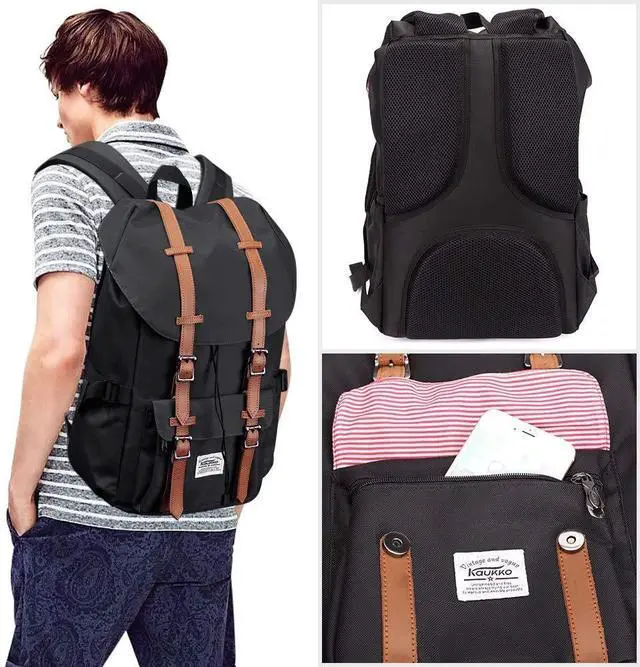 Alt view image 5 of 5 - KAUKKO Travel Laptop Backpack Outdoor Rucksack Causal backpack Fits 15.6"(Nylon Black2pc)