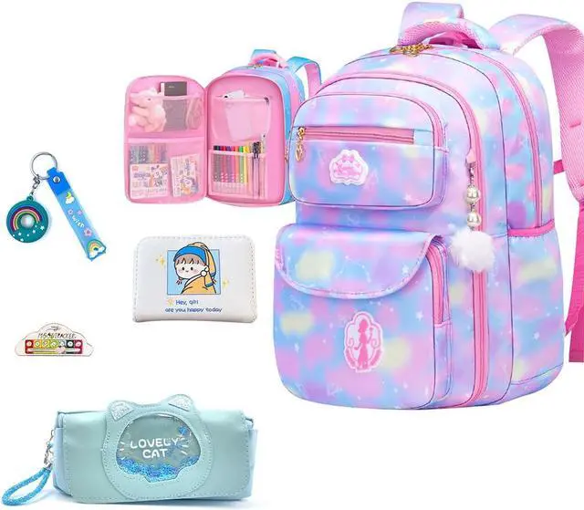 Main image of dKargo 5Pcs Blue Kids School Backpack for Girls Laptop Bag Shoulders Bookbag Schoolbag for Students Teen Kids Daypacks Casual Travel Bag (Blue)