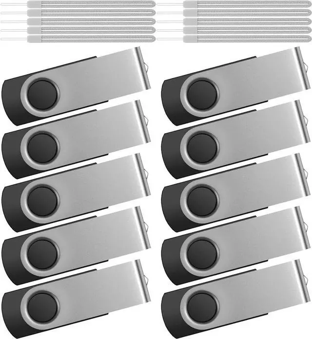 Main image of Thumb Drive 64GB Flash Drives Bulk 10 Pack, Pen Drive 64 GB Memory Sticks USB 2.0 Metal Swivel Pen Drive, Kepmem Portable Jump Zip Drives 64 Giga Value Silver Pendrives with 10pcs Ropes
