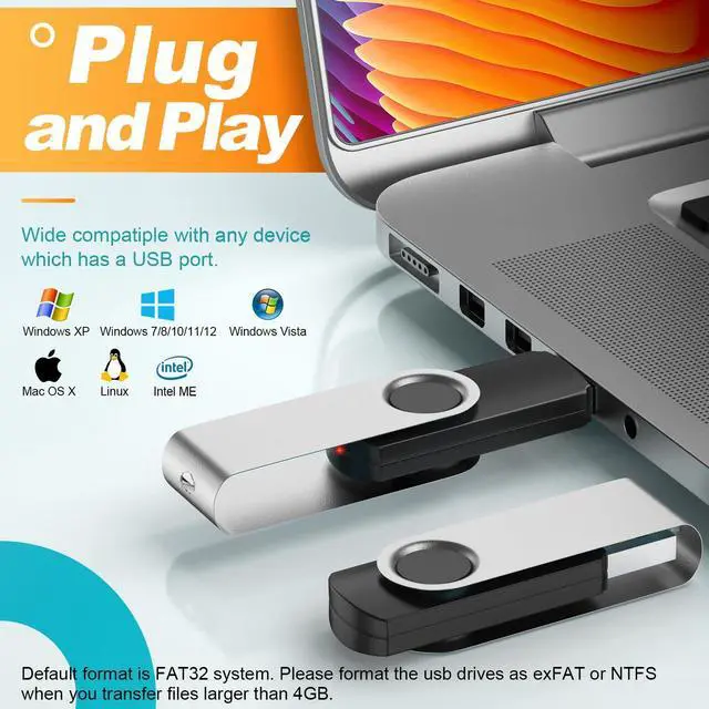 Alt view image 3 of 5 - Thumb Drive 64GB Flash Drives Bulk 10 Pack, Pen Drive 64 GB Memory Sticks USB 2.0 Metal Swivel Pen Drive, Kepmem Portable Jump Zip Drives 64 Giga Value Silver Pendrives with 10pcs Ropes